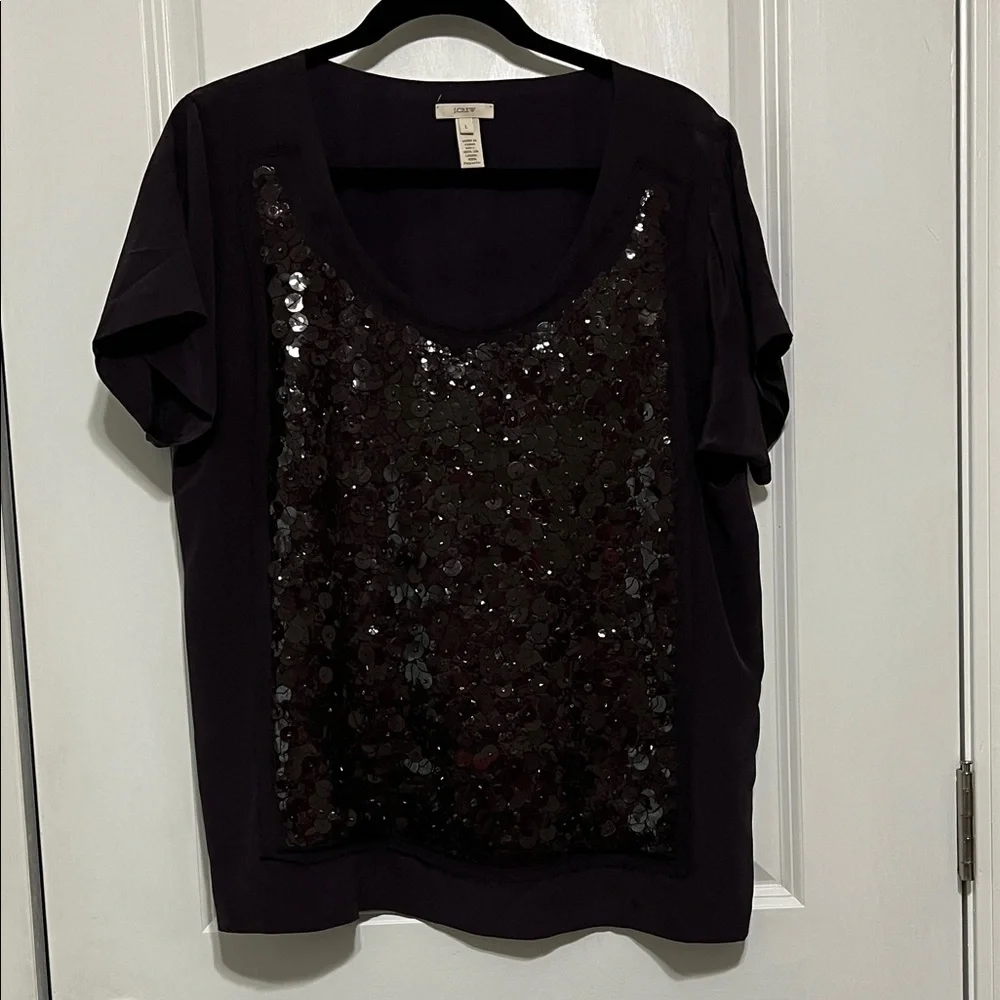 J. Crew Sequin Silk Purple Blouse Sz Large